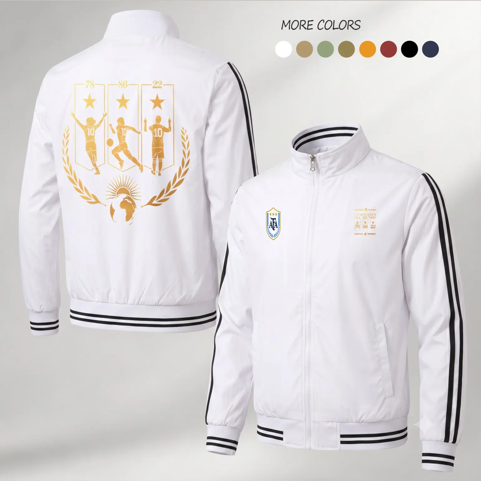Men’s Argentina Champions Lightweight Zip Up Jacket, Stand Collar Track Coat with Front Chest and Back Winner Graphic Print, Casual Long Sleeve Sports Outerwear for Spring Fall Daily Wear