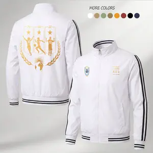 Men's Argentina Champions Graphic Track Jacket, Lightweight Zip Up Bomber Outerwear with Stand Collar, Ribbed Trim, and Stripe Details for Spring Fall