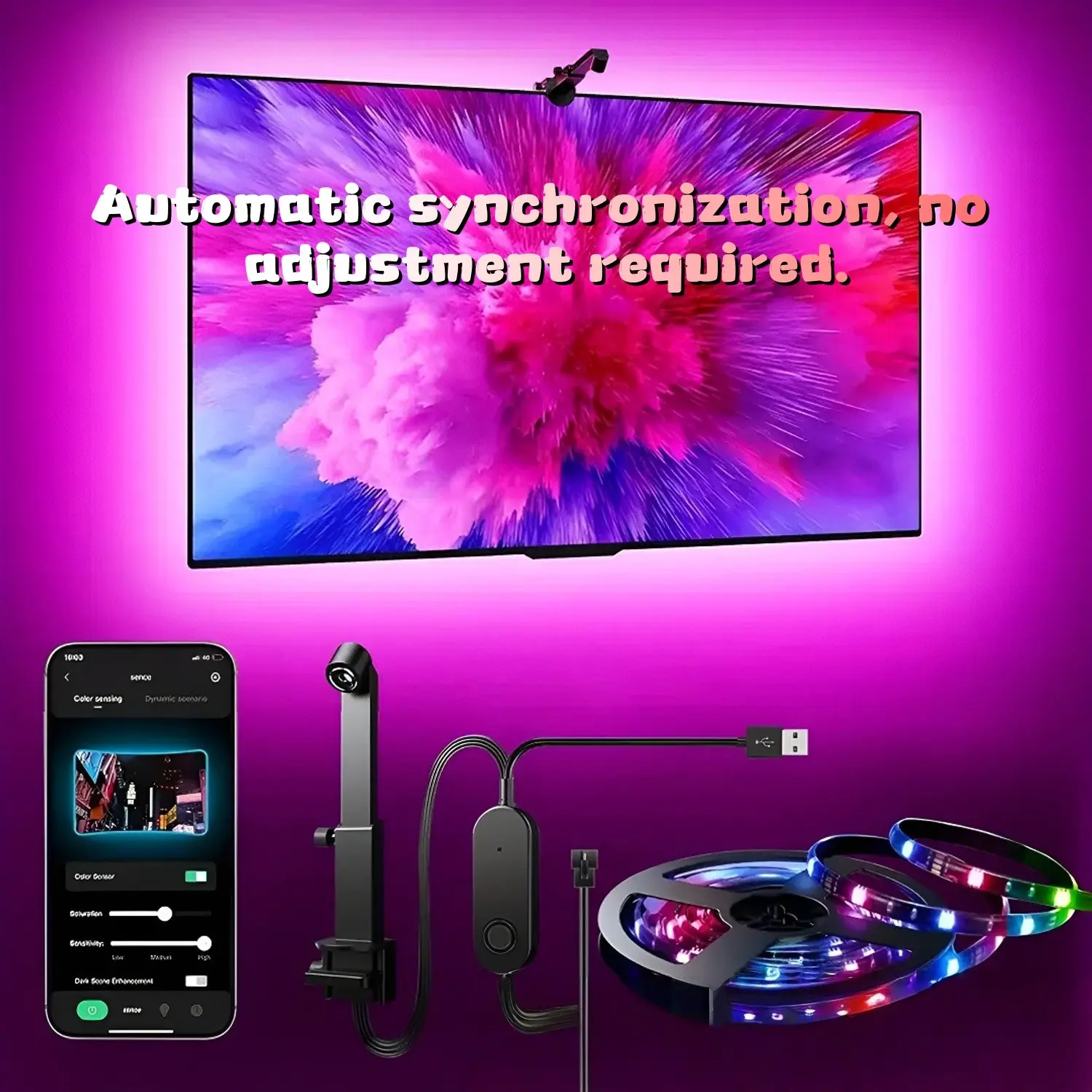 RGB TV Backlight LED Strip Sync with Screen Bluetooth APP Remote Control Gaming Ambient Lights for 45-80 Inch TV Bedroom Home Decor USB LED Light Strip Smart Led Light App Controlled Led