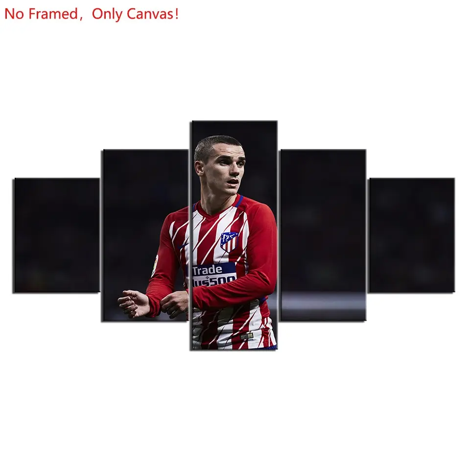 5 Piece/Set Frameless Canvas Painting Print Poster,Classic Pop Modern Sports Documentary Art,French Soccer Striker,Perfect Gift for Soccer Lovers,Ideal Gift for Bedroom,Study,Office,Living Room,Dorm Hallway,Kitchen,Mural,Wall Decoration