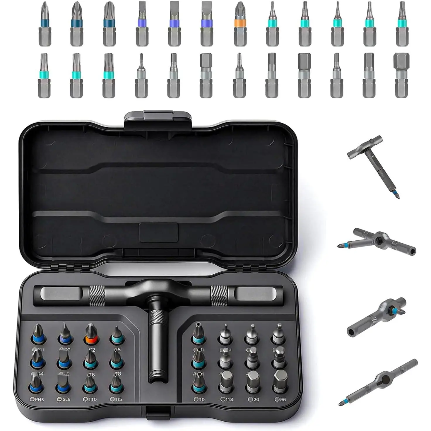 2026 24-in-1 Adjustable Ratchet Set, DIY Tool Kit with Detachable Handle, Portable Compact Hand Tool for Furniture, Laptop Repairs