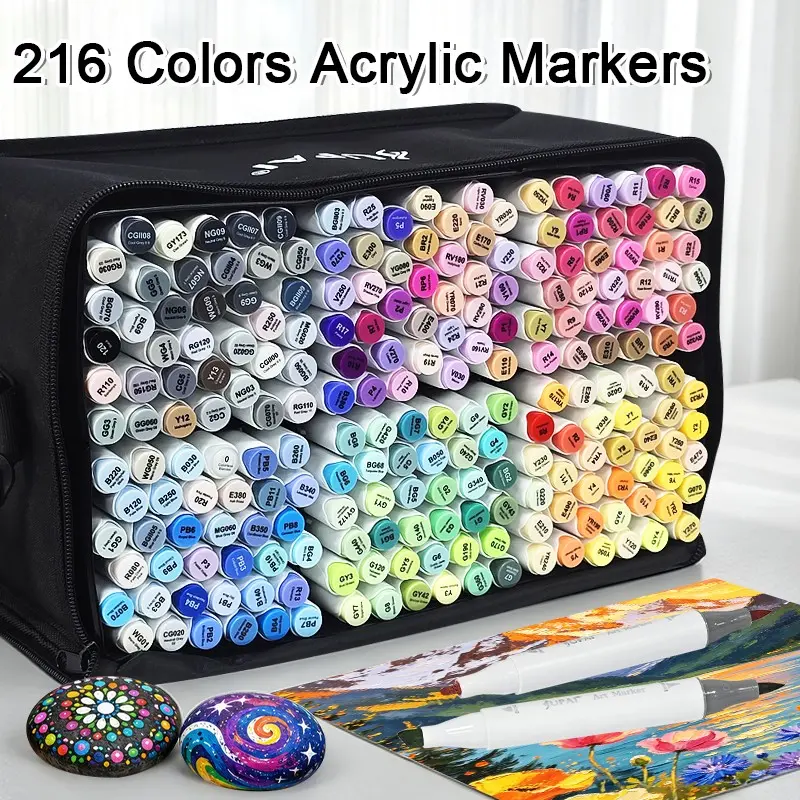 Jupai Acrylic Marker Pens, 216/320 Colors, Dual-Head Design, Waterproof Fast-Drying, Ideal for Art Creation, Long-Lasting Color on Wood, Stone, Fabric, Paper