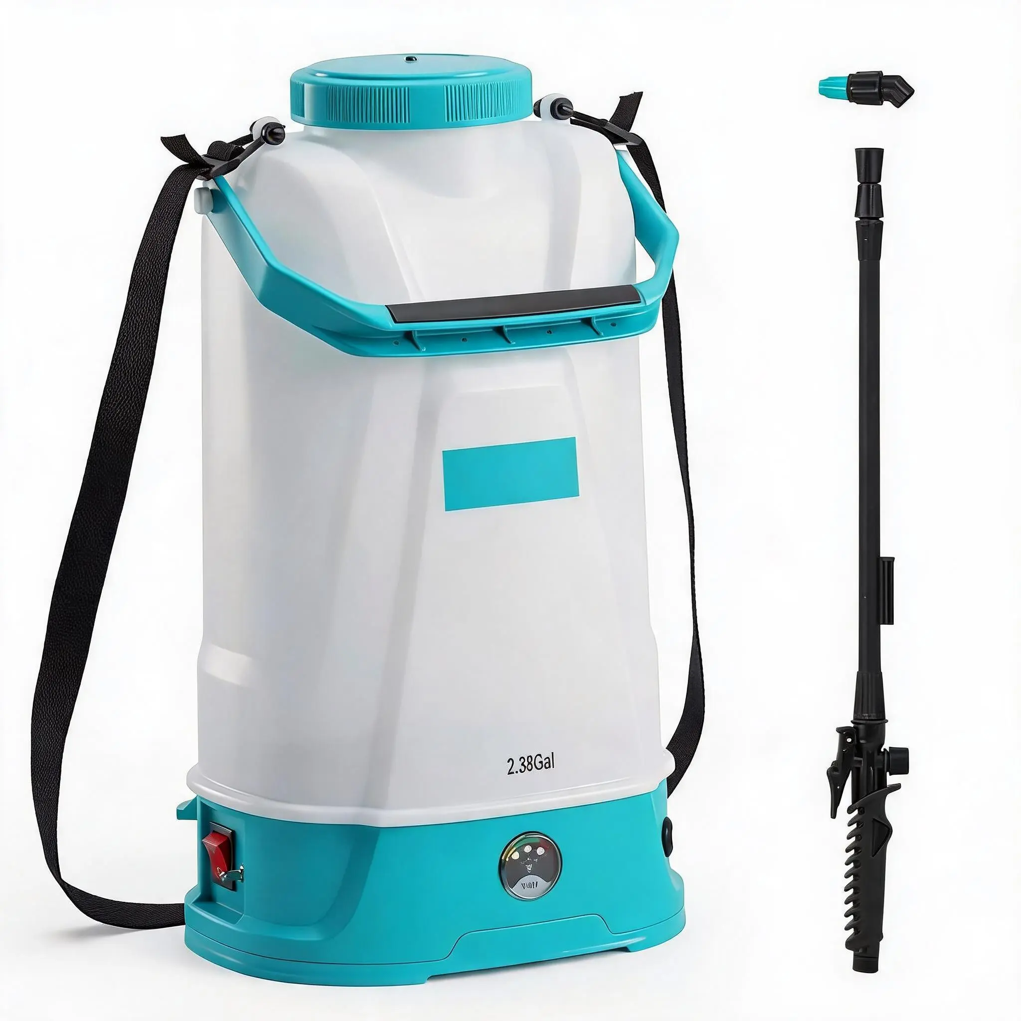 10.5 Gallons Battery Powered Sprayer with Wheeled Cart, 18V 4Ah Electric Sprayer with 6 Nozzles & 2 Wands, 4-6 Hour Runtime, 80PSI Adjustable Pressure, Trigger Lock