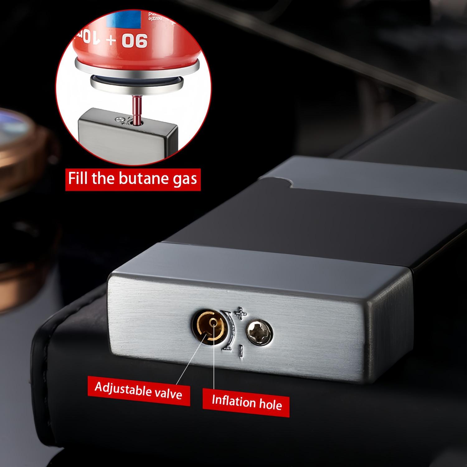 Windproof Push-Button Ignition Torch Lighter with Adjustable Green Flame, Refillable Butane Metal Jet Lighter, Portable Direct Flame, Suitable for Camping, Barbecuing, Candle Lighting, And Kitchen Use (Butane Not Included), Without Battery