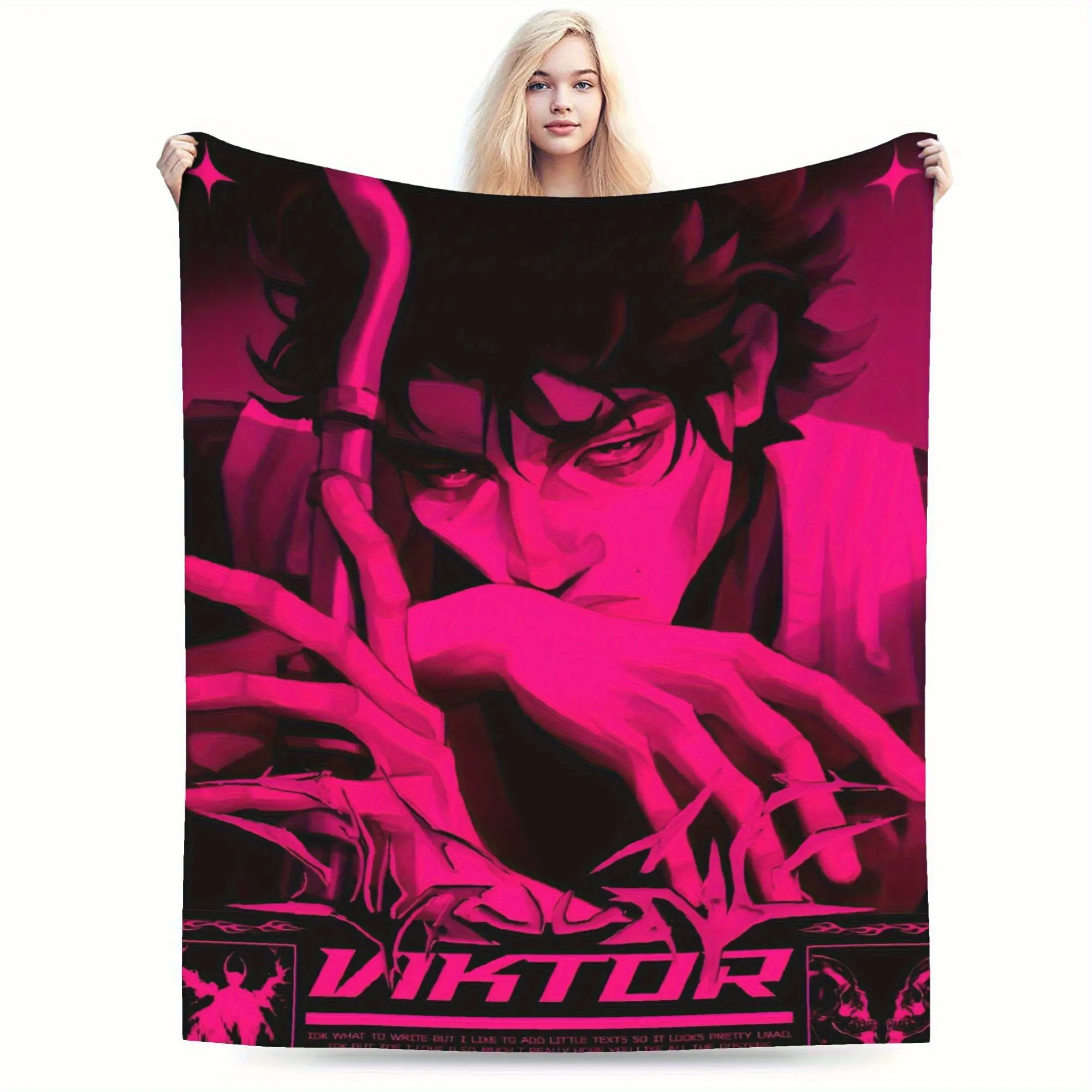 Viktor Bold Pink Tone Poster Style Art Print Flannel Blanket All Season Cozy Travel Blanket, Perfect Birthday Gift For Arcane & LoL Fans
