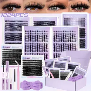 1224pcs Lash Clusters Kit,8-16 mm D Curl 30D/40D/50D/80D/100D/Manga/Spiky Natural Volume Individual Eyelashes Book Set with Bond & Seal, Hairband and Tweezers, Perfect for DIY at Home for Women and Beginners