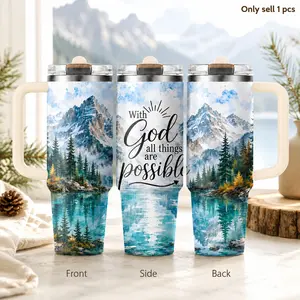 Faith Inspirational Quote 40oz Tumbler – Christian Encouragement Stainless Steel Insulated Travel Mug with Handle & Straw Lid for Coffee, Water, Church, Office, Gym, Car, Spiritual Gift Idea