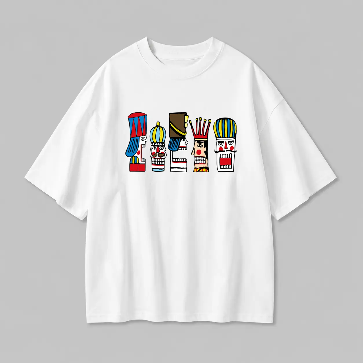Unisex Colorful Nutcracker Soldiers Graphic T-Shirt - Silky Retro Christmas Festive Short-Sleeve Crew Neck Casual Top, Gym Sports Graphic Tees Pairable with Denim/Cargo Pants, Office Winter Gift Idea, Comfy, Simple
