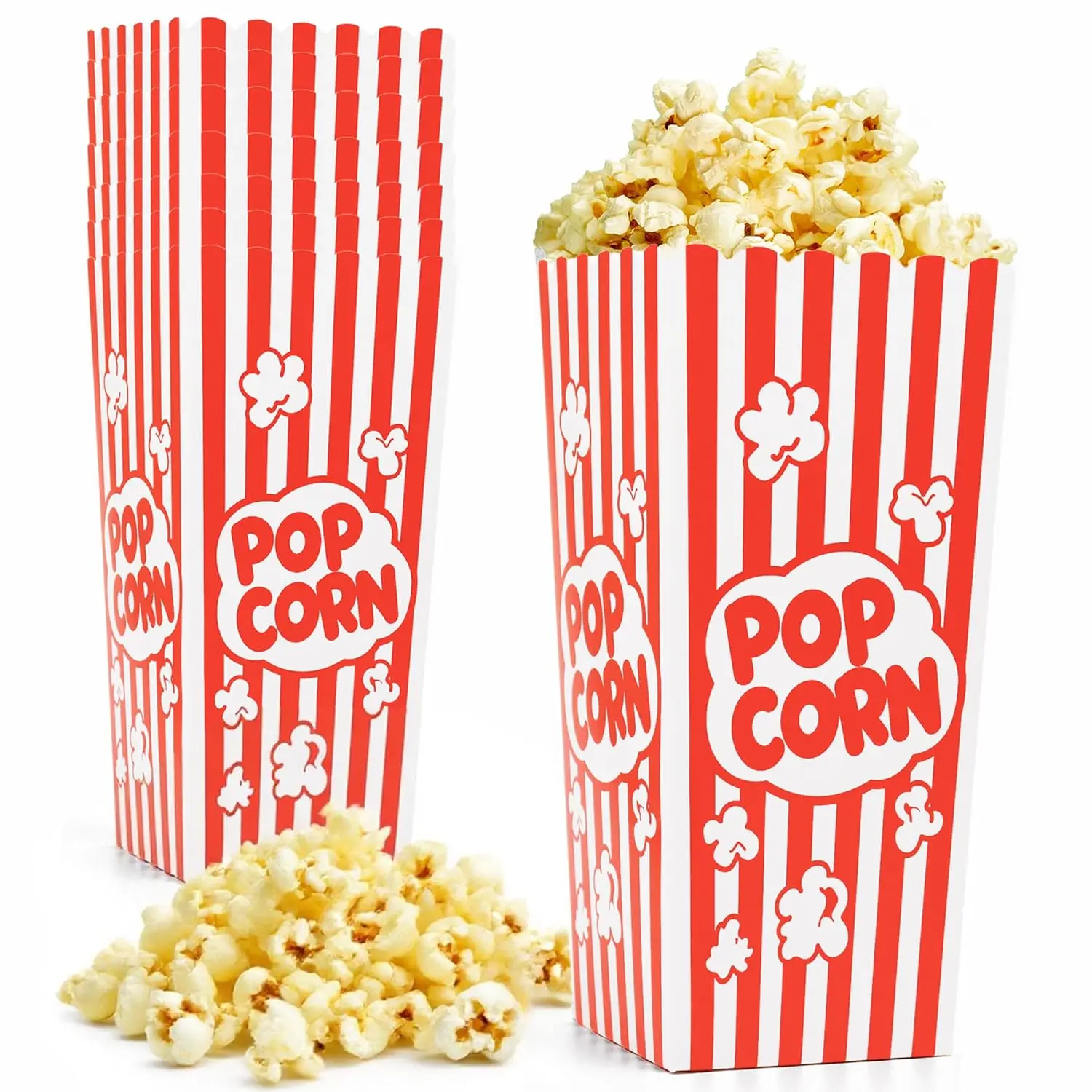 24 count Popcorn Boxes, 7.9" Tall and 3.6" Square Large Capacity Popcorn Containers Buckets for Pop Corn Machine, Movie Night, Cinema, Carnival, Party, Concessions