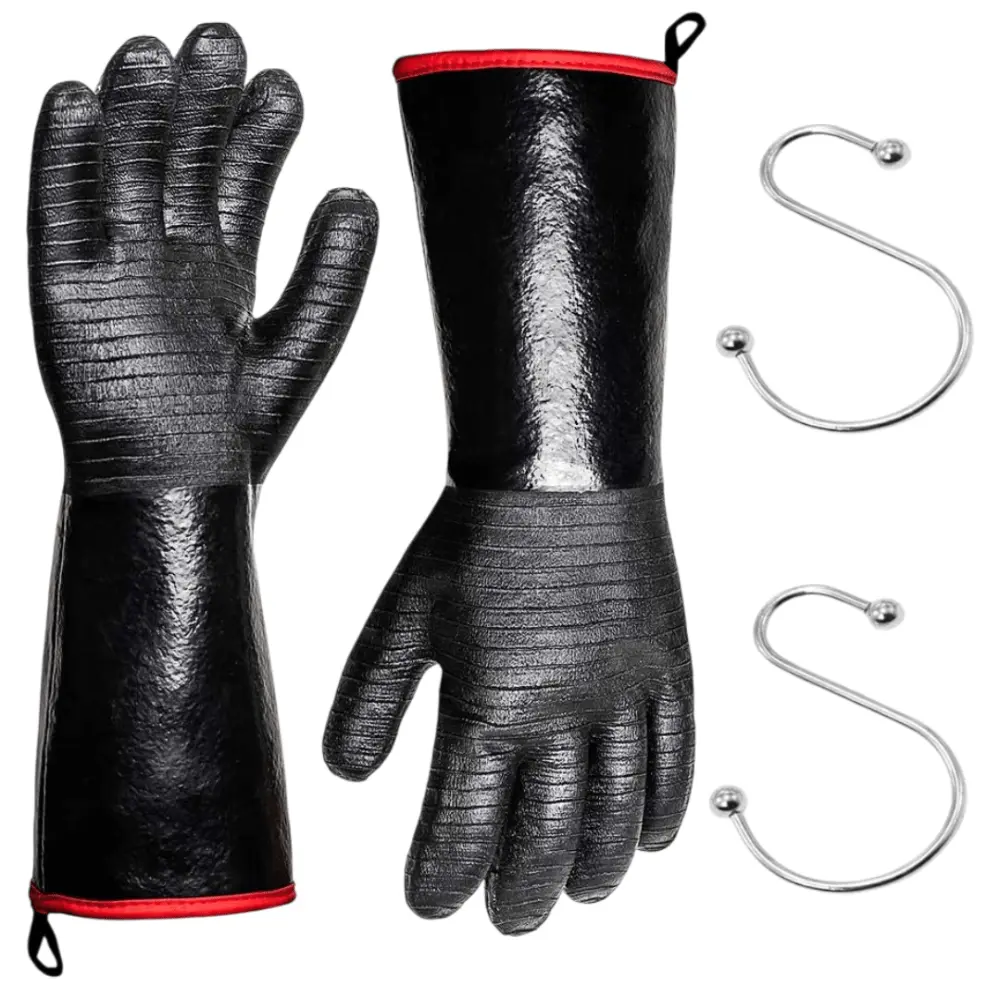 Heat-resistant gloves, neoprene barbecue gloves, heat-resistant oven gloves with S-hooks, for barbecuing and baking—waterproof, oil-resistant, and non-slip kitchen gloves for cooking, deep-frying, and barbecuing accessories