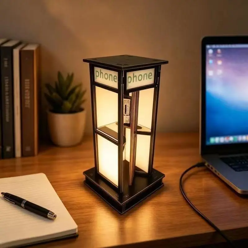 British Vintage Phone Booth LED Decorative Light, Creative Bedroom Nightlight, Desktop Ornament, Christmas Festival Decoration
