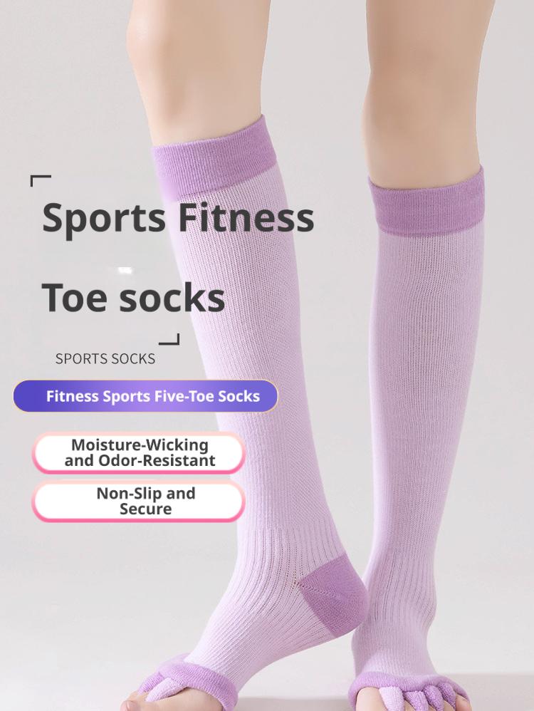 Toe-Separating Yoga Socks - Non-Slip Athletic Socks for Women,#Workout Socks, Pilates Socks & Gym Fitness Socks,Long pressure split-toe socks, anti-slip calf socks
