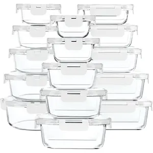 30 Pieces Glass Food Storage Containers with Upgraded Snap Locking Lids,Glass Meal Prep Containers Set - Airtight Lunch Containers, Microwave, Oven, Freezer and Dishwasher Friendly (White)