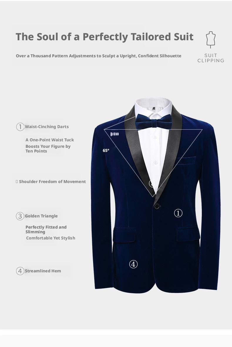 Men's 3-Piece Slim Fit Shawl Lapel Suit  Color Block Korean Style Groom Wedding Tuxedo With Side Vents