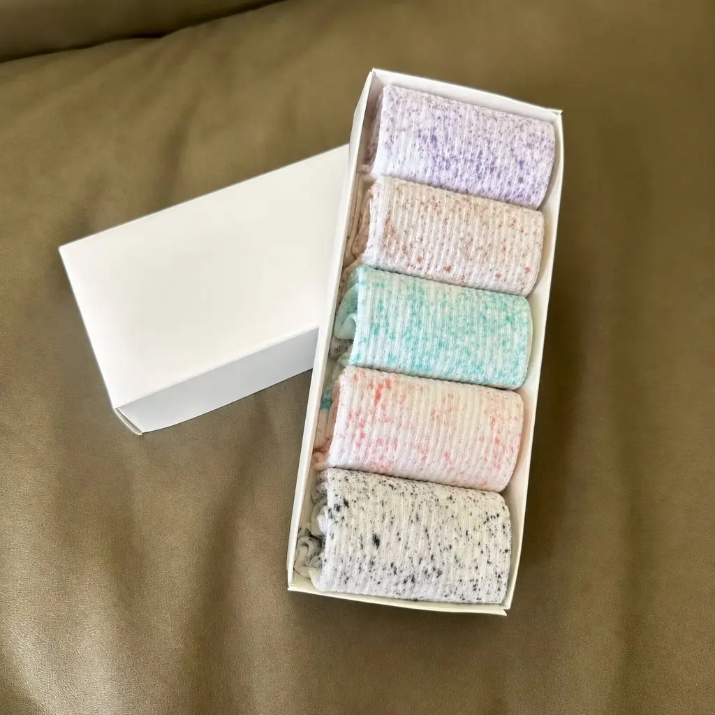 5 Pairs Speckled Ribbed Crew Socks Set |     Soft Cotton Breathable Casual Socks for Women Gift Box