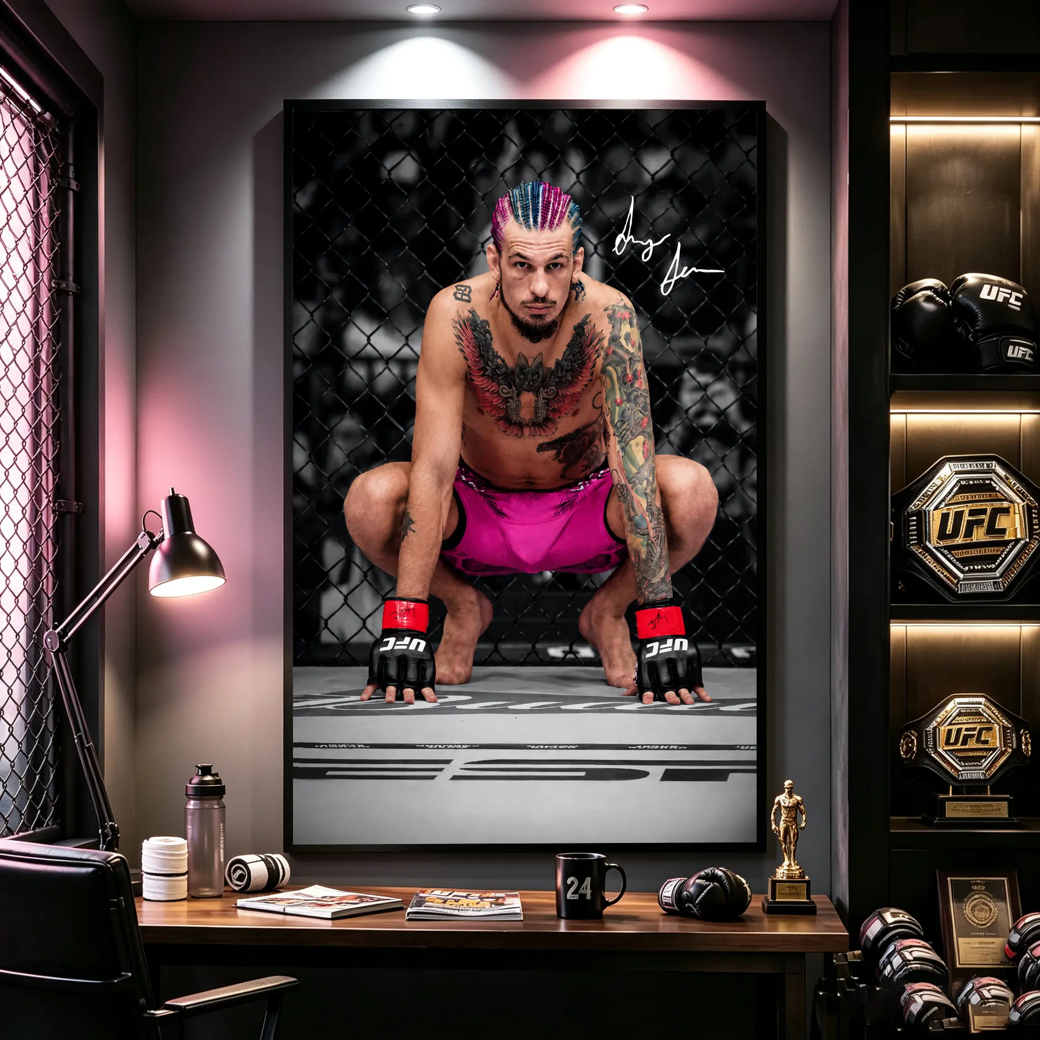 Sean O'Malley Suga Squat Portrait Canvas Wall Art Poster 24x36 Inch Black Framed Canvas Poster, Trendy UFC MMA Fighter Aesthetic Wall Decor, Modern Bedroom Gym Man Cave Decor Gift For Fight Fans