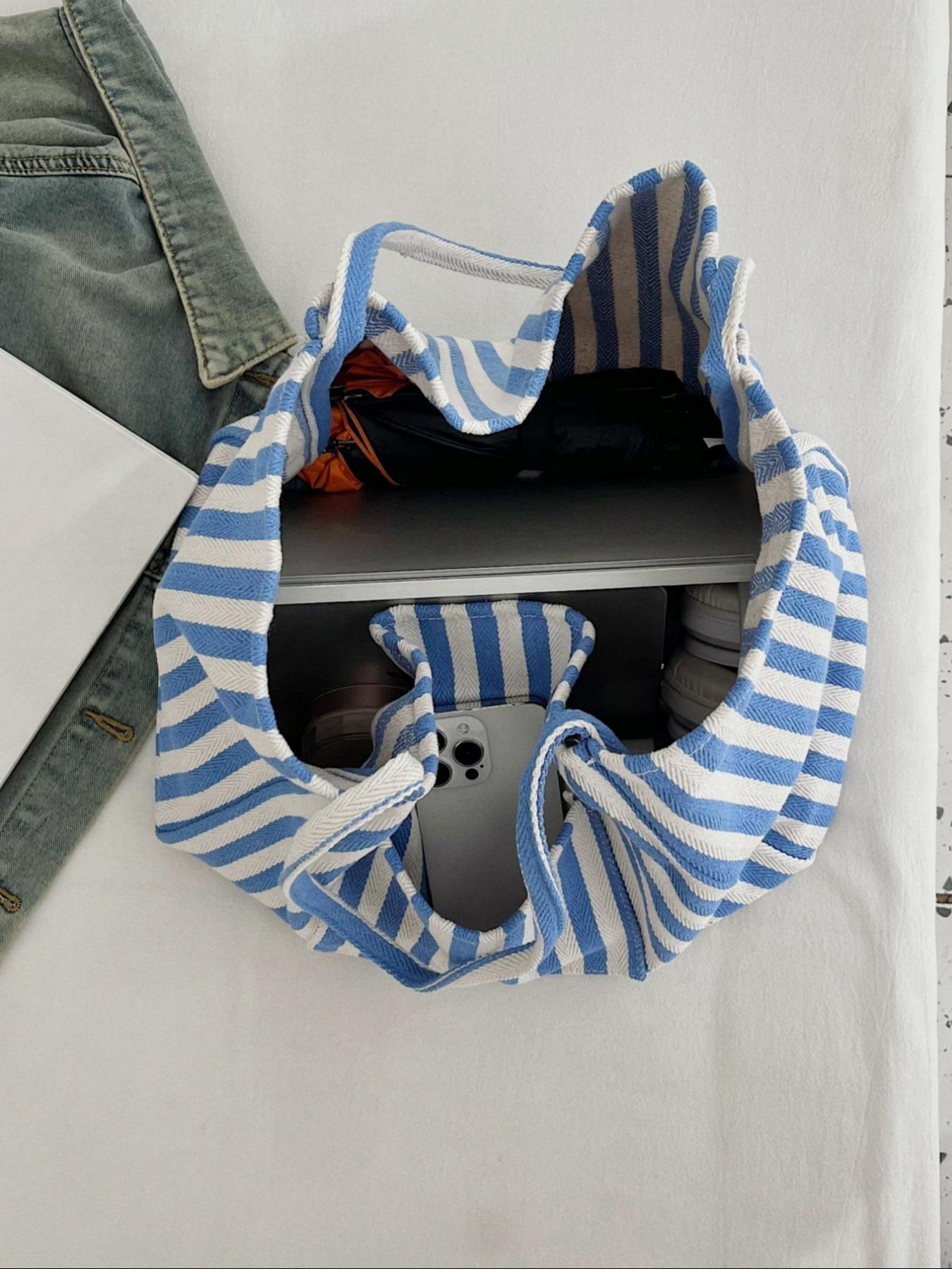 26 Spring Summer Women's Plain Striped Pattern Slouchy Tote Bag, Fashionable Large Capacity Shoulder Bag for Work & Daily Used, Trendy All-match Bag for Commuters and Students