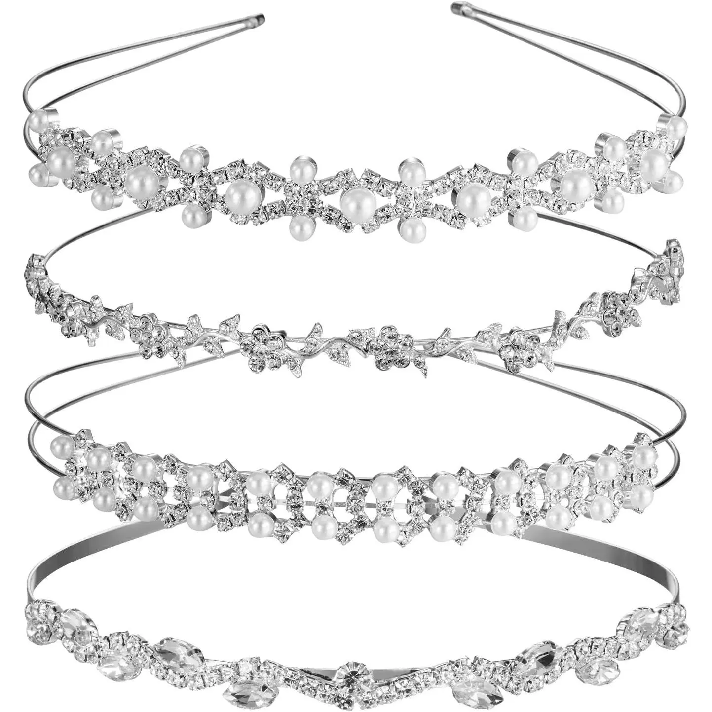 4 count Rhinestones Wedding Headbands  Flower Girl Leaves Crown Headband Tiara Women's Faux  Rhinestones Headdress for Bride Bridesmaids Wedding Party (Style Set 1)