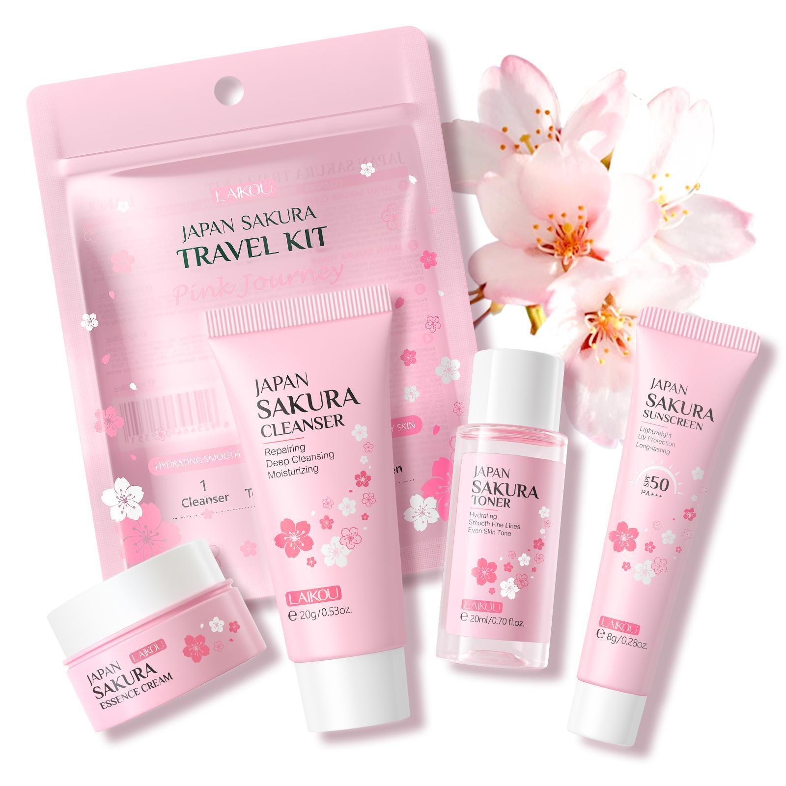 Sakura Facial Skincare Kit, 1 Count Moisturizing Sakura Essence Serum & 1 Count Brightening Sakura Eye Cream & 1 Count Soothing Sakura Face Cream, Hydrating Skincare Kit for Women, Hydrate