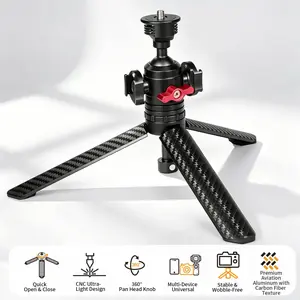 Feichao Dual Cold Shoe Snail Tripod,188mm Aluminum Alloy One-Click Quick Open 1/4 Ball Head Stand,Portable Selfie Stick for Phone Camera DSLR Live Streaming