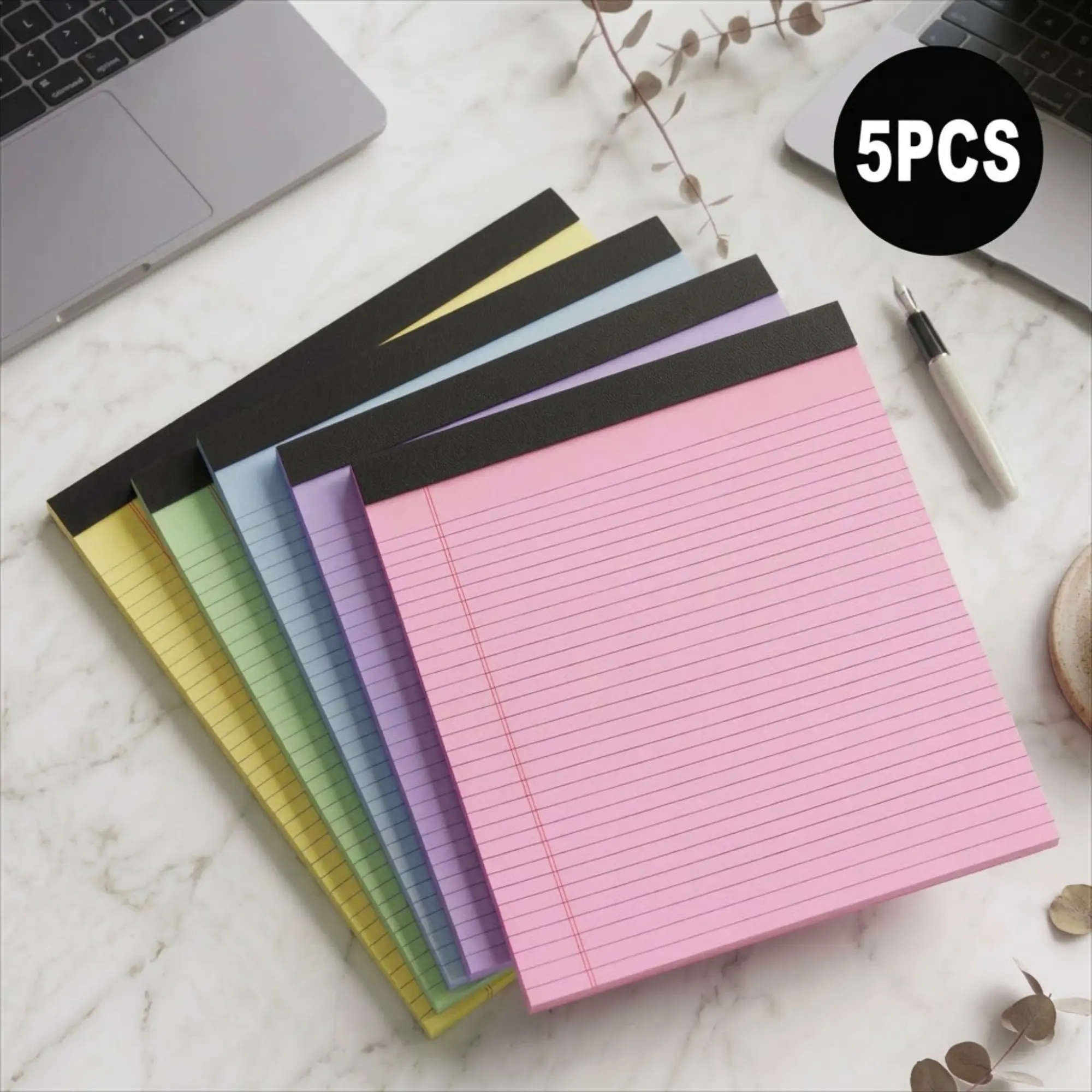 5 Pack Wide Legal Pads, 11" x 9.5" Horizontal Landscape Notepads, Pink Purple Blue Green Yellow, Narrow Ruled, 30 Sheets Each, Perforated Writing Paper with Thick Backboard, Office Stationery Supplies, Office Study Stationery