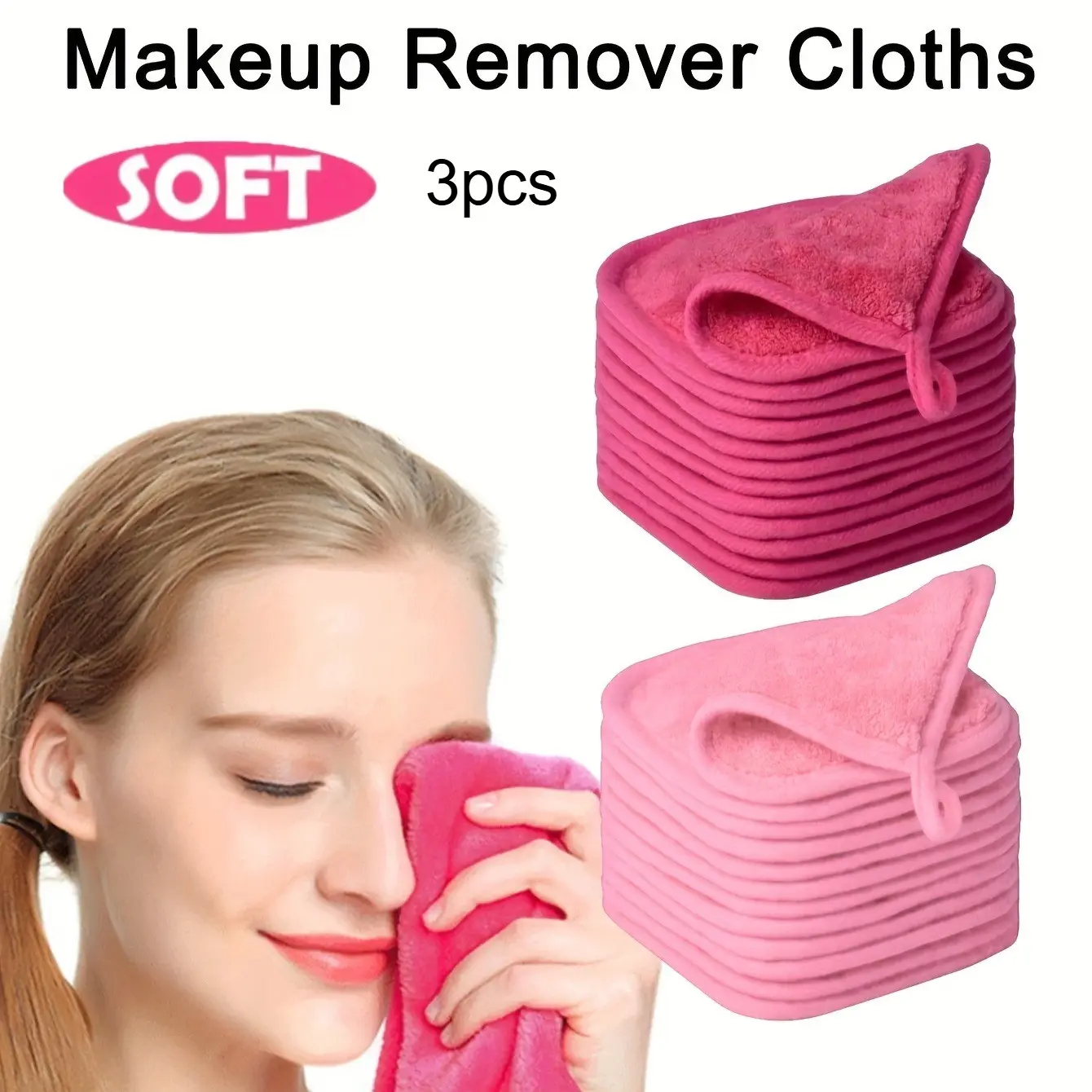 Three /magenta Makeup Remover Cloths, Soft Microfiber Cleaning Towels, Reusable Washable Makeup Removal Towels, Absorbent Small Handkerchiefs