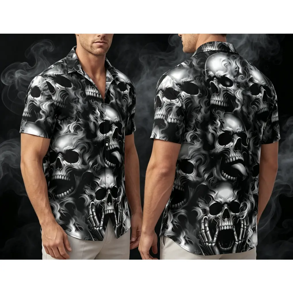 Skull Hawaiian Shirt, Skull Button Shirt, Skull Button Up, Beach Outfit Summer Gift, Skull Summer Shirt Holiday , Skull Tropical Hawai
