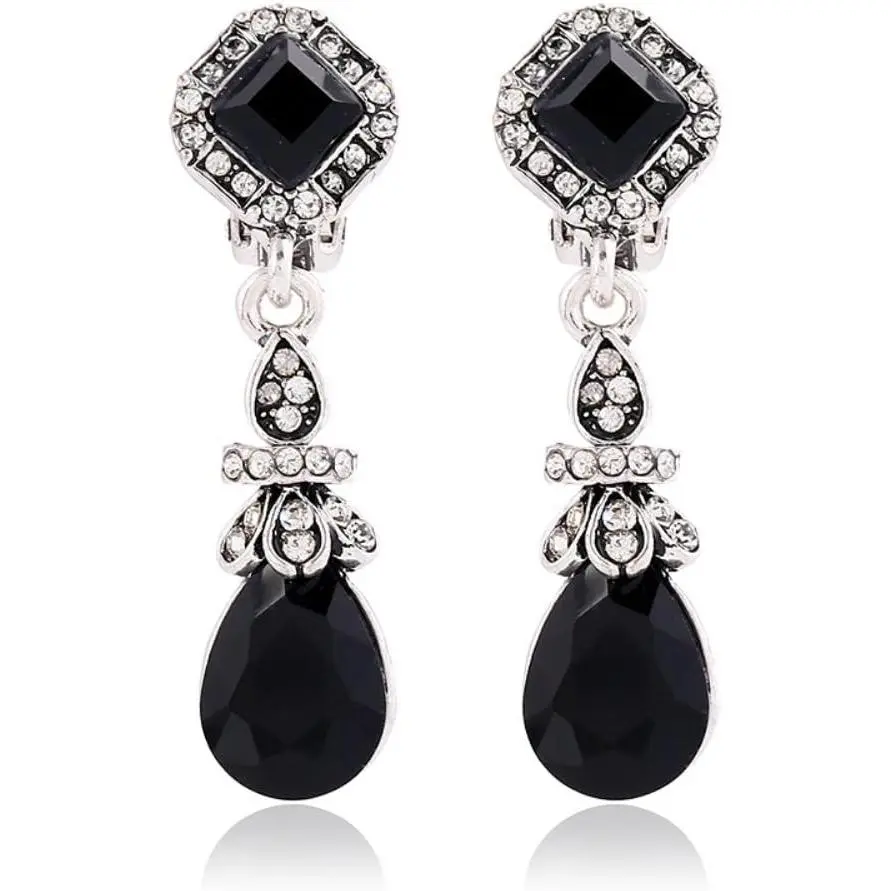 Bridal  Earring Long  Rhinestone Clip  Earrings Without  For Women