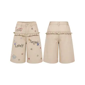 TCH Age reducing Graffiti Hot Diamond Cowboy Five Part Pants for Women, 2026 Summer New Collection with Black Fungal Edges, High Waist, Slim Straight Leg Pants