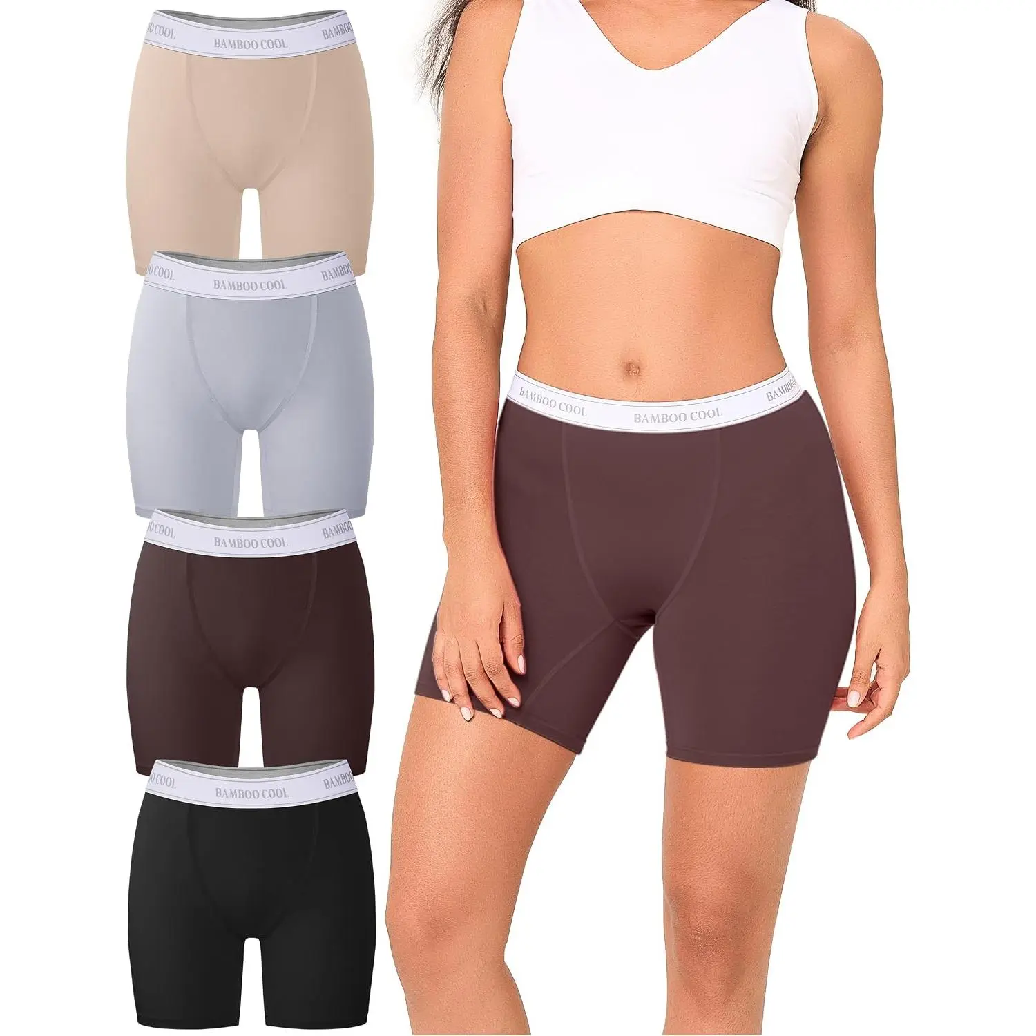 Womens Boyshorts Cooling Underwear Boxer Briefs Panties 4 Pack | Soft, More Breathable than Cotton, Moisture Wicking, Anti Chafing, High Waisted, Ladies boxers, Female Underdress