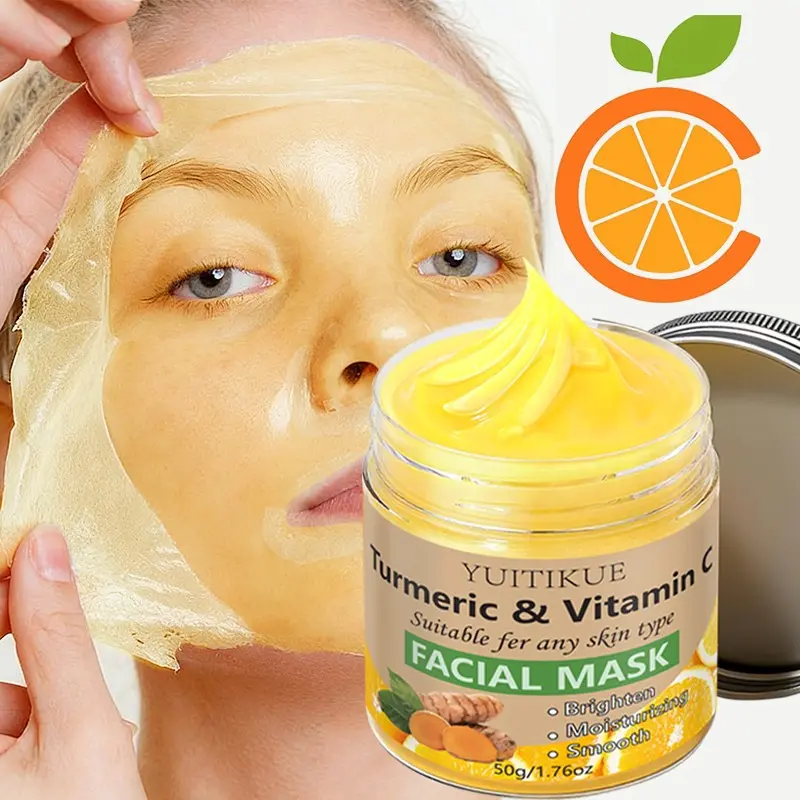 Yuitikue Turmeric Vitamin C Mask, Turmeric Root Extract, Niacinamide, Brightening & Hydrating, Soothing Skin, Suitable for All Skin Types, 50g