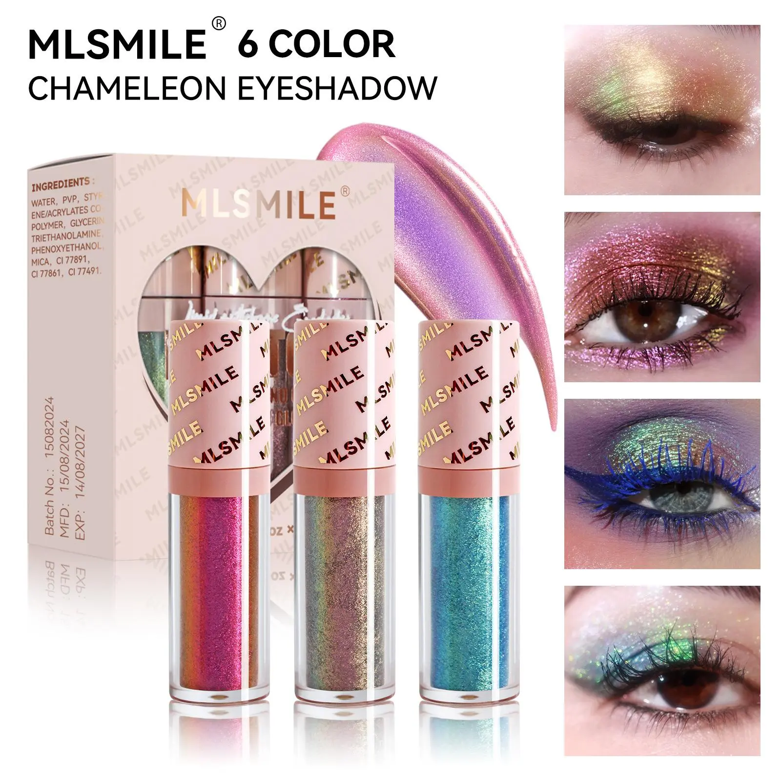 3-Piece Optical Chameleon Cosmetic Eyeshadow Set, Premium Shimmer Eyeshadow, Sparkly Shimmer Eyeshadow, Diamond Shimmer Liquid Eyeshadow Stick, Stage Polarized Highlighter, Single Item