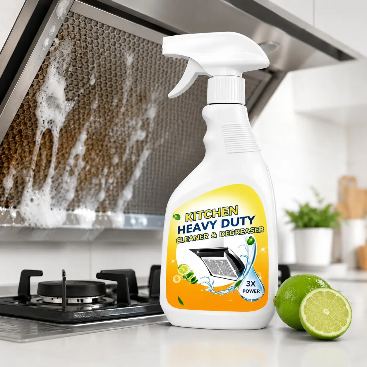 Multipurpose Grease Remover,  Kitchen Degreaser Spray for Stove Tops Range Hoods, Safe for Daily Use