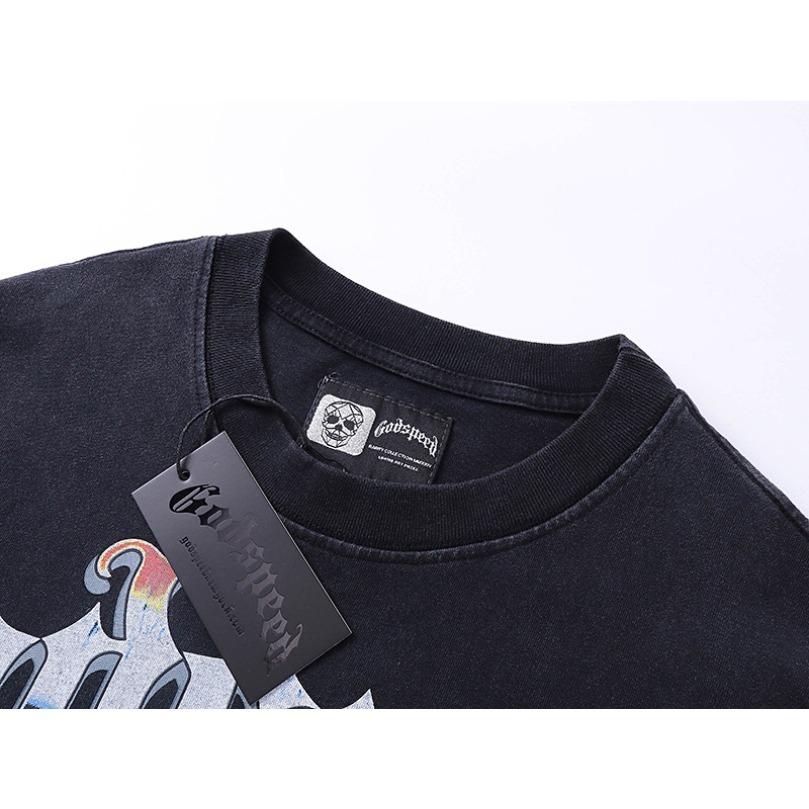 2026 Man Clothes Skull Print Cotton T-Shirt Oversized Gym Shirts Skull Print Cotton T-Shirt Godspeed Into The Skull Unisex Harajuku Vintage Breathable Casual Wear for Men and Women Fashionable Streetwear