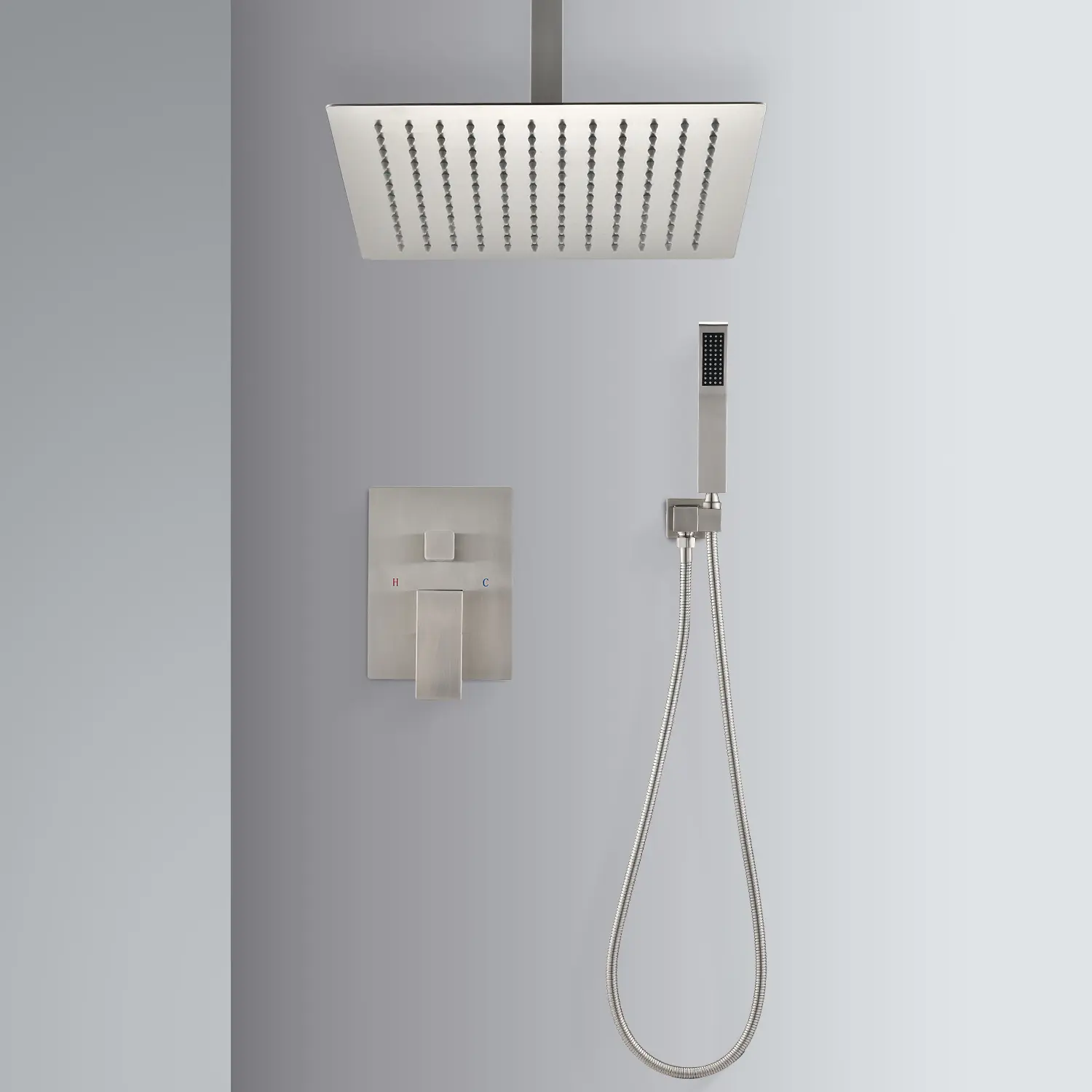 ARCH Ceiling Mounted Shower System Combo Set with 16 Inch Rainfall Shower Head and Handheld Spray, Wall Mounted Bathroom Shower Fixture with Adjustable Slide Bar, Multiple Spray Settings, Chrome Finish, Modern Design, Bathroom Shower Door