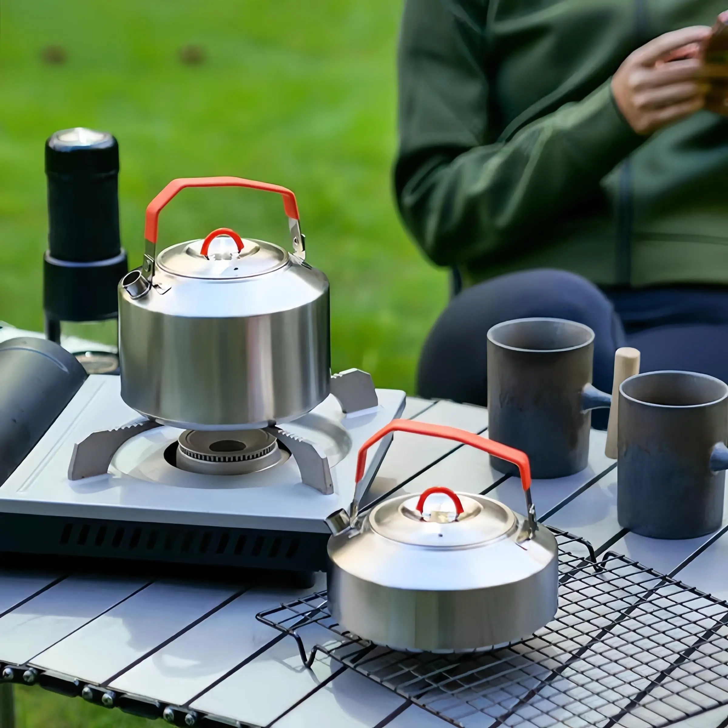 304 Stainless Steel Camping Cooking Water Kettle, Portable Outdoor Picnic Tea Pot, Durable Stainless Steel Teapot for Campers, Camping Cooking Equipment