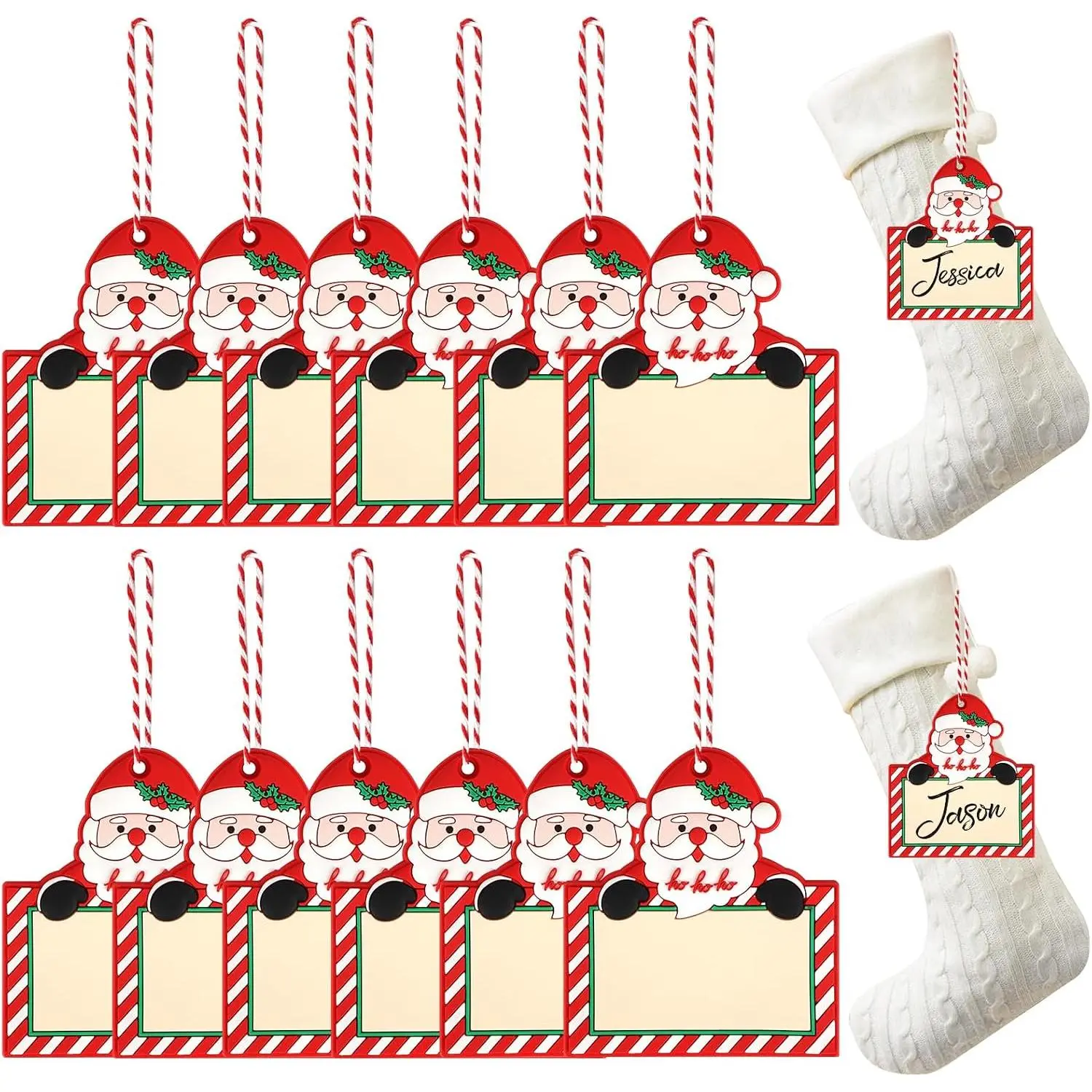 12 Pcs Stocking Tags Personalized Christmas Stocking Tag Silicone Name Tags for Christmas Stockings Labels for Presents Tag Xmas Tree Hanging Ornaments