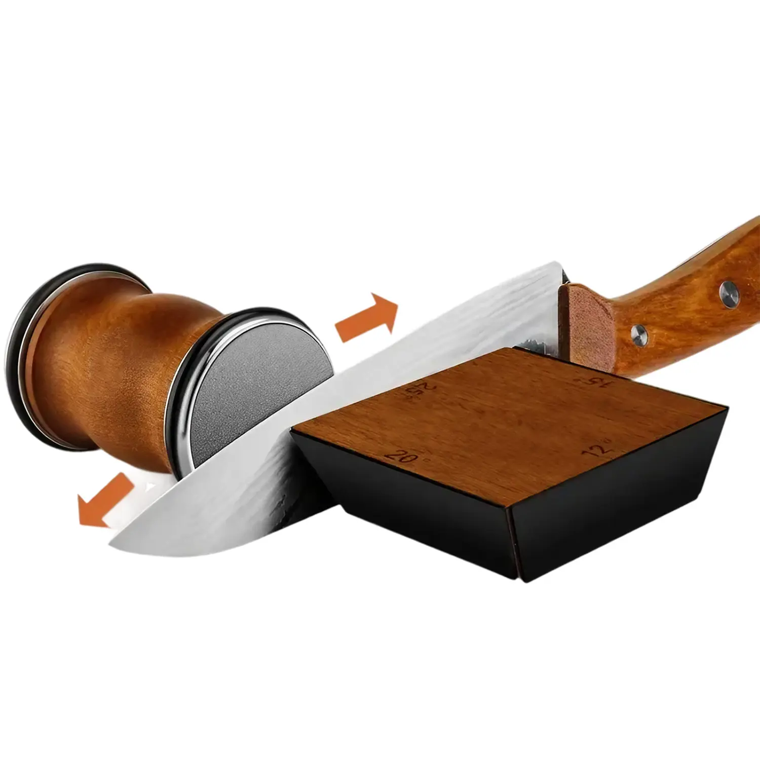 Rolling Knife Sharpener with Magnetic Angled Base 15 18 20 22 Degree Diamond and Ceramic Discs Professional Sharpener Block Set Walnut Wood Brown Kitchen Knife Sharpening Tool Gadget Hardware