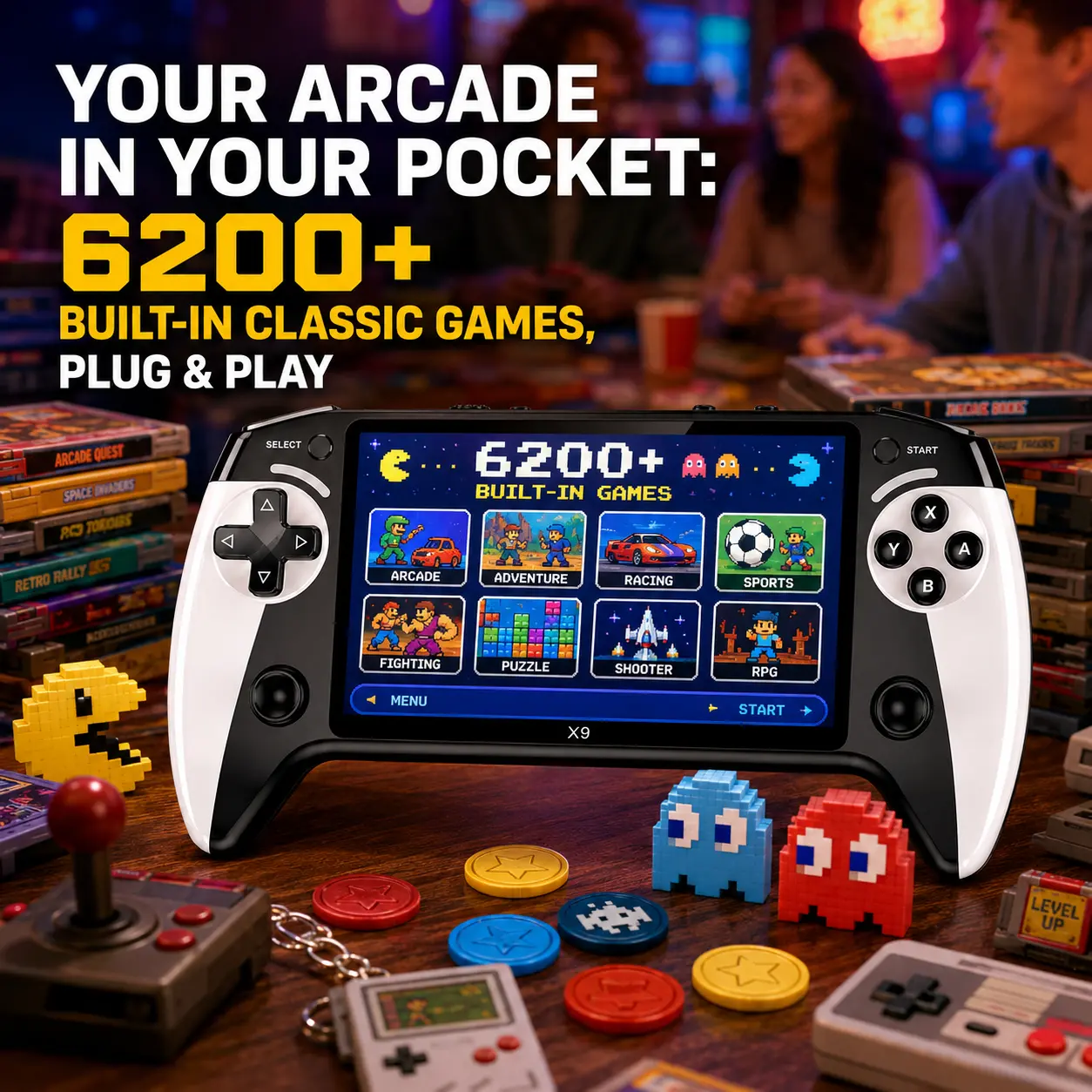X9 Handheld Game Console, 5.5 Inch HD Screen Portable Handheld Game Console, Supports Thousands of Games, Retro Gaming, Home Relaxation, Friend Gatherings, Perfect Gift for Parties, Holidays, Family, Friends, Christmas & Valentine's Gift