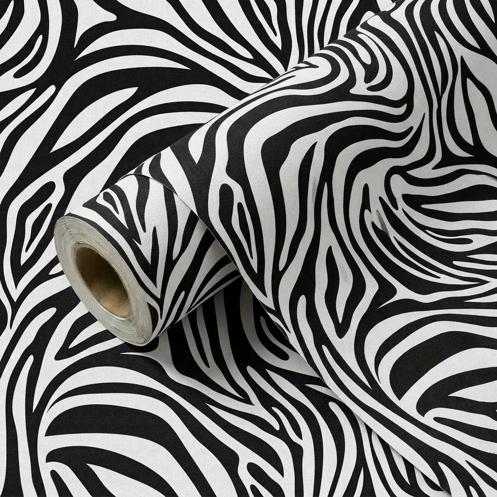 1 Roll 44.5cm/17.5in Wide Zebra Print Peel and Stick Decorative Wallpaper, Waterproof Self-Adhesive Contact Paper, Removable Decor for Bedroom, Living Room, Bathroom, Kitchen Cabinets & Furniture Makeover