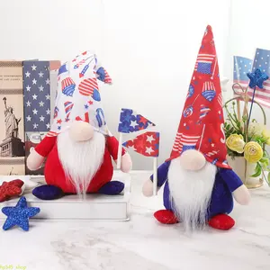 Patriotic Independence Day Faceless Gnome Plush Figurines, Red White Blue Star & Stripes Dwarf Doll Ornaments, Cute 4th Of July Home Tabletop Decorations, Soft Handmade Tomte Elf Statue For Living Room, Fireplace Mantel, Desktop, Backyard BBQ Party And Su