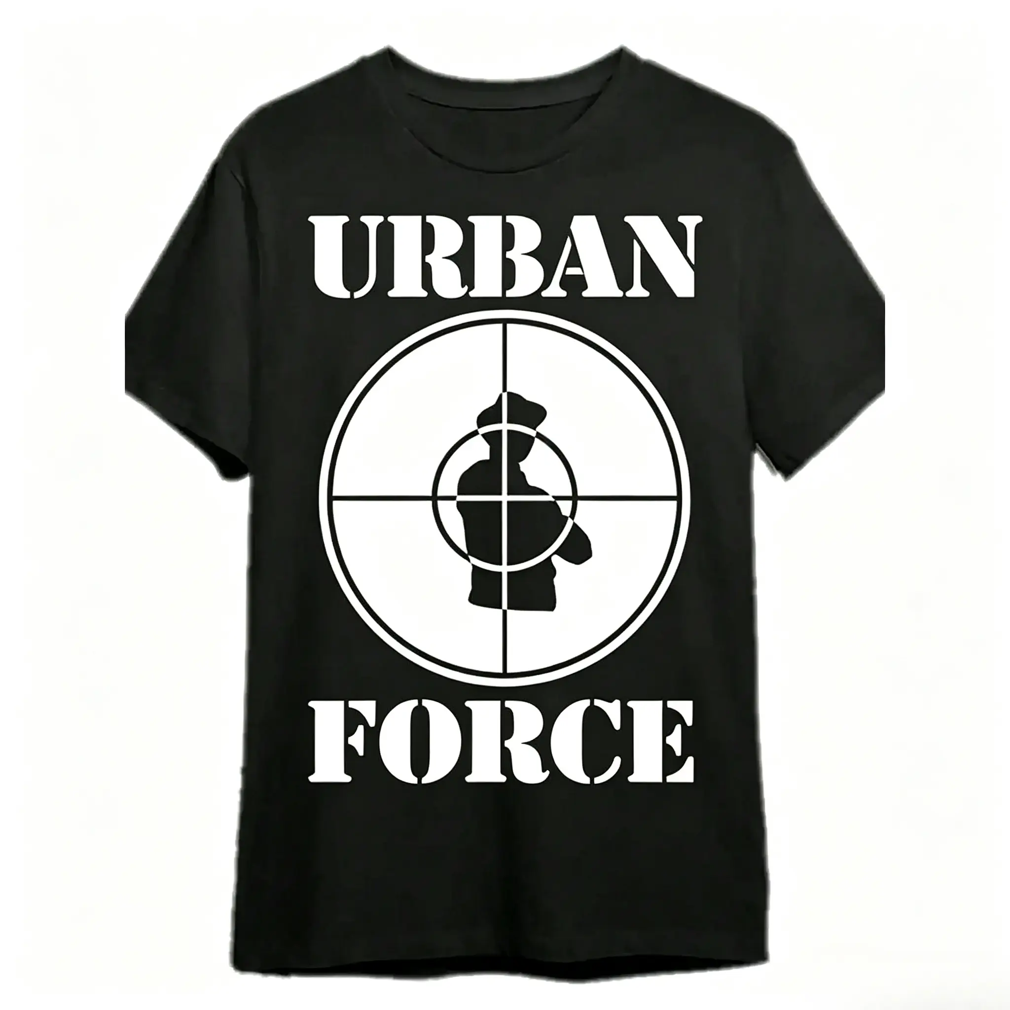 Men's Vintage Hip Hop Graphic T-Shirt, Target Sight Silhouette Print Crewneck Short Sleeve, Casual Streetwear Tee Black White