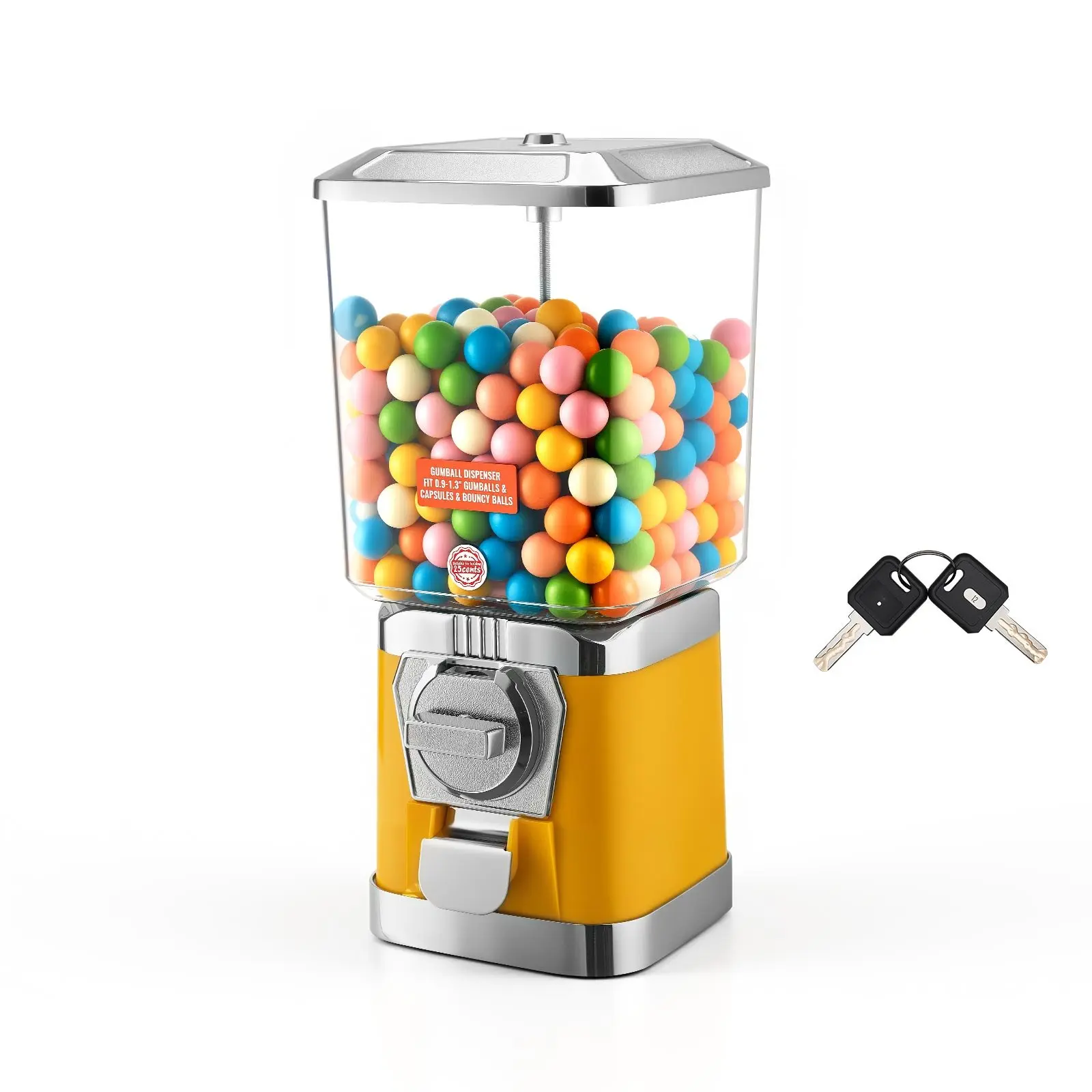 【Summerfinds】VEVOR Gumball Machine for Kids, 17"H Home Candy Vending Machine, PC Gumball Dispenser, Bubble Gum Machine for Game Stores, Coin Operated Gumball Bank for Toy Capsules Bouncy Balls Candy, Yellow