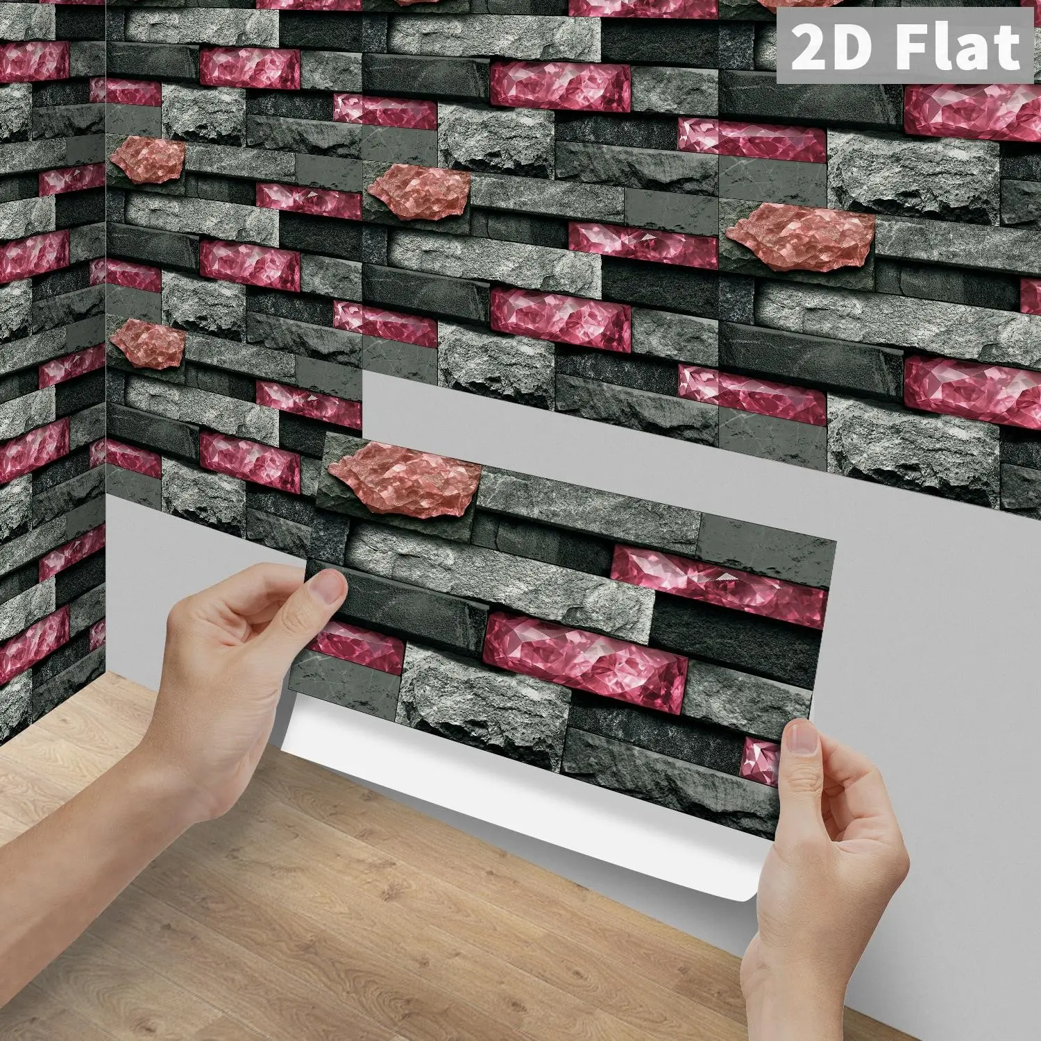 6/12/24/48PCS FG Crystal PVC Peel & Stick Tiles, Vintage Grey Black Rose Red Crystal Culture Stone Long Strip Backsplash, Waterproof Oil-Proof Self-Adhesive Rectangle Decals Tile Stickers For Kitchen, Bathroom, Old Tiles & Wood Panels Home Decor