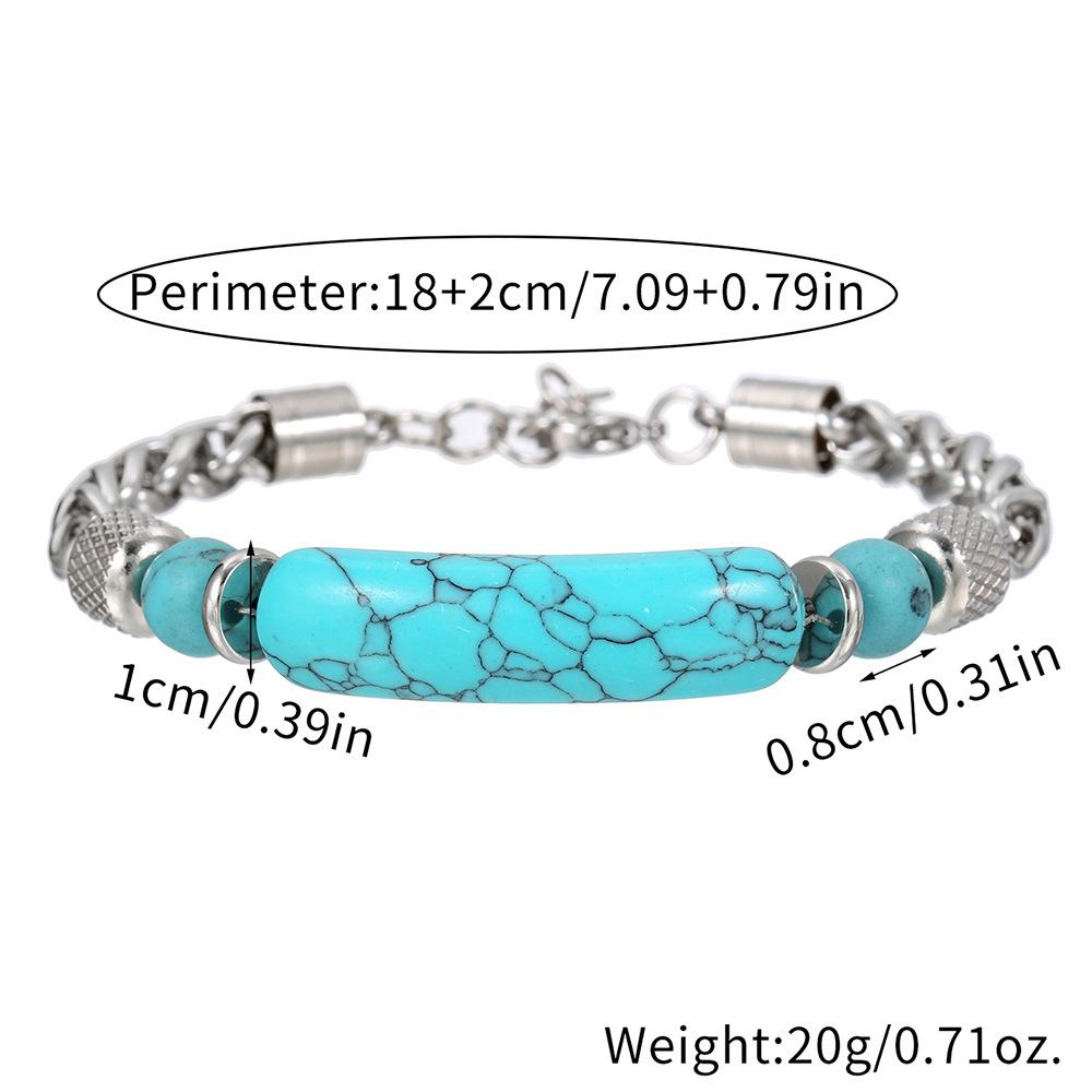 New Vintage Boho Turquoise Bracelet for Women, Natural Healing Crystal Stone with Stainless Steel & Titanium Steel Chain Mixed Bracelet, Waterproof Non-Tarnish Stackable Jewelry, Western Bohemian Style Wristband for Daily Wear, Party, Vacation, Perfect Gi