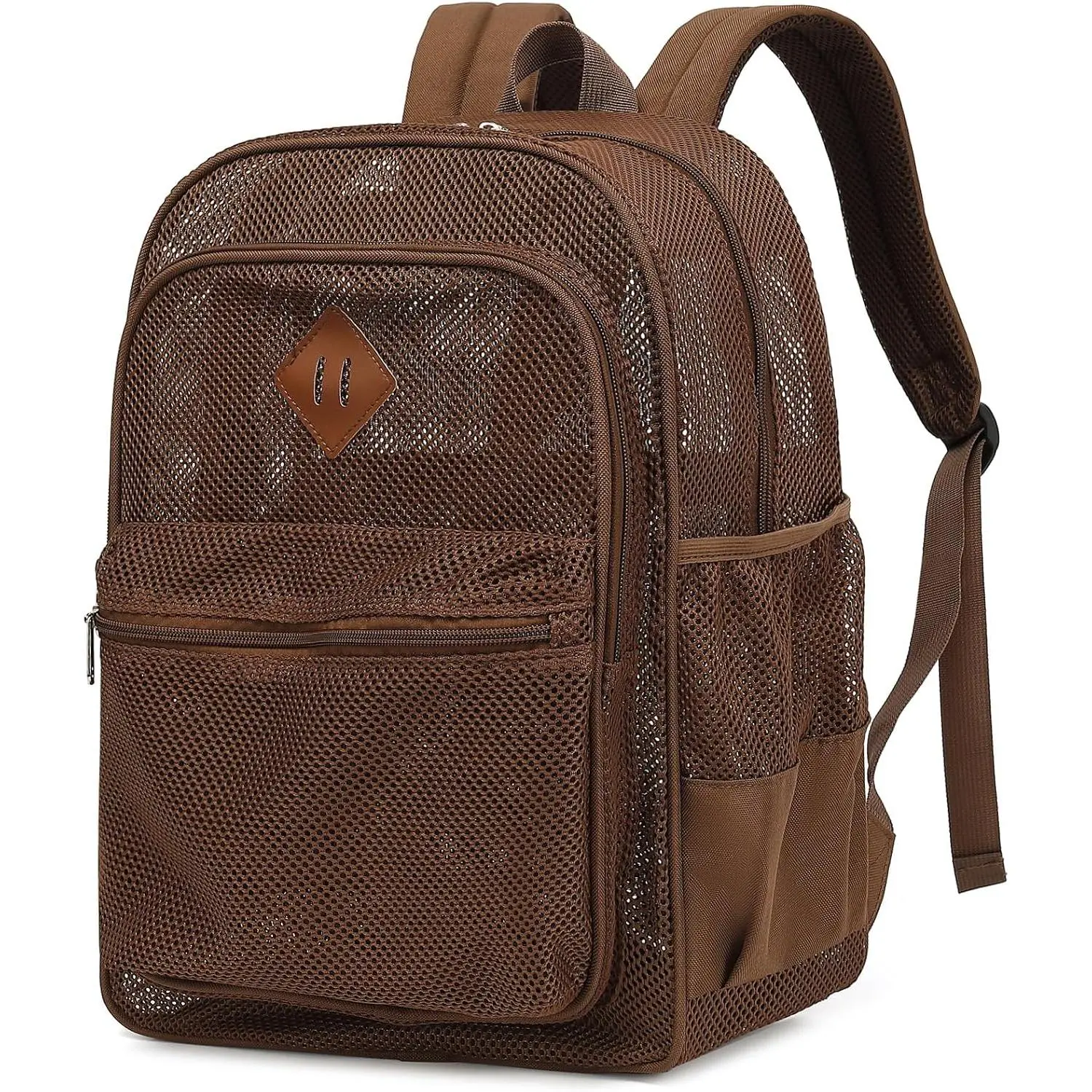Mesh Bacpack Heavy Duty for School, Lightweight See Through College Backpack for Work Beach  (Brown), Large