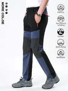 2026 New Arrival Men Outdoor Geometric Multi Panel Color Block Quick Dry Hiking Pants Stretch Water Resistant Mesh Reinforced Knee Orange Zip Side Pocket D-ring Hook Half Elastic Waist Straight Leg Trekking Trousers Camping Cycling Daily Outerwear 4 Color