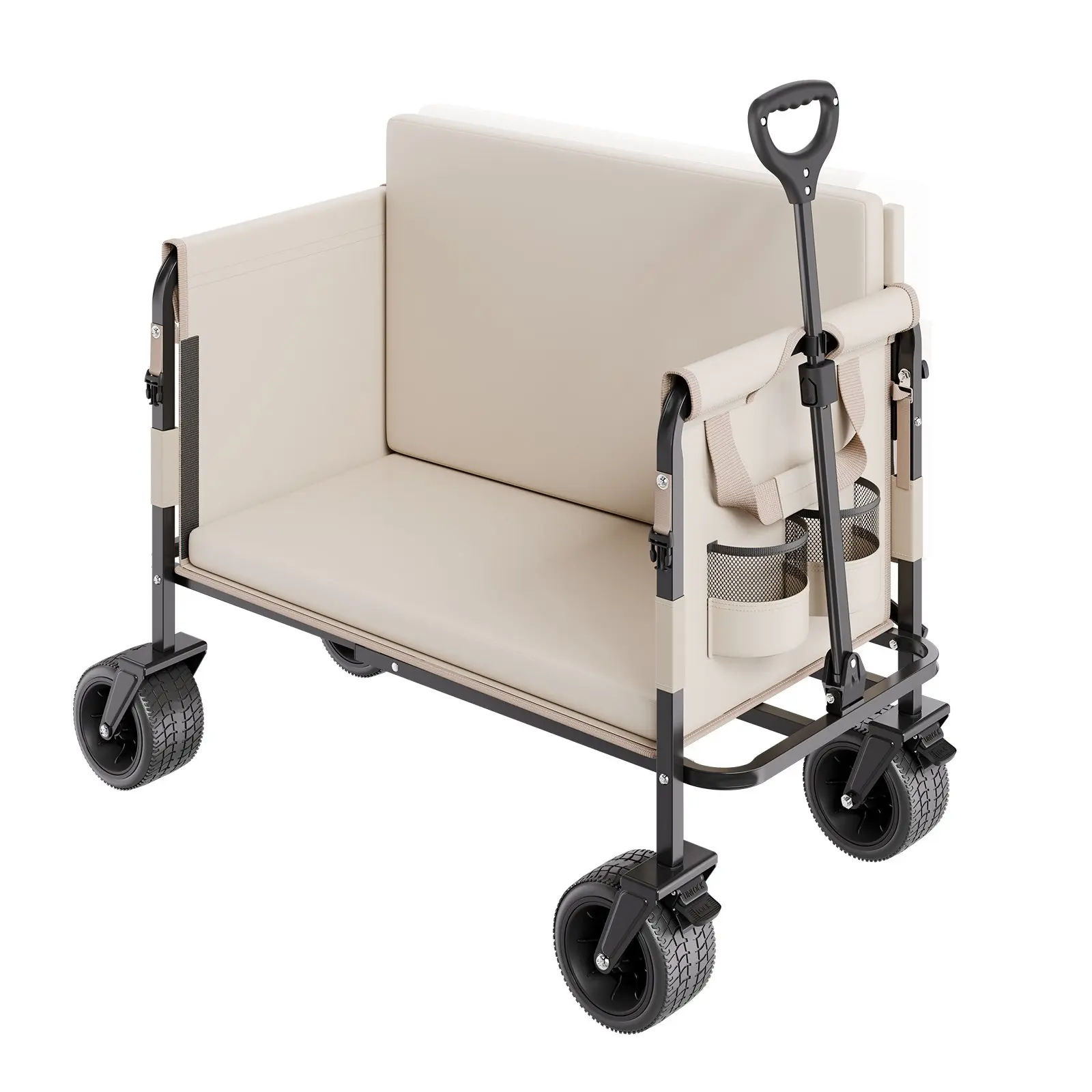 VEVOR Collapsible Folding Wagon, 550lb Load & 220L, 2 in 1 Foldable Wagon Cart Converts to Bench, Utility Wagon with Adjustable Handle, Outdoor Cart for Groceries Shopping, Camping, Gardening