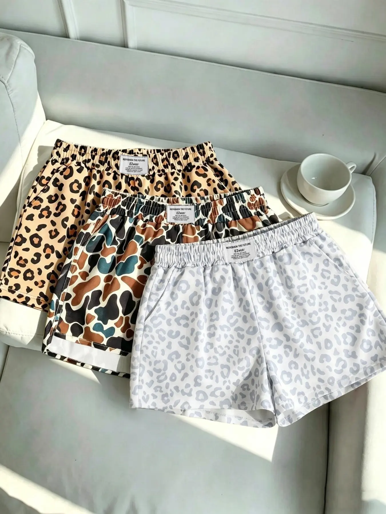 3-Pack Women's Casual Loose Shorts, Athletic Casual Shorts, Leopard Print Elastic Waist, Sporty Style, Plain Pattern, Comfortable & Trendy Fashion