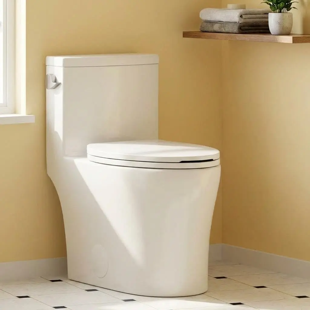 One-Piece Toilet for Bathroom, Comfort Height 16", Elongated with Under-Locking Lid, Soft Close Seat, Dual Flush, Powerful Flush